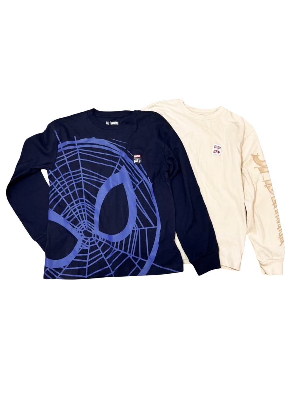 NWOT GAP x Marvel Spider-Man Long Sleeve Shirt Bundle Blue & Cream Boys Size M/8